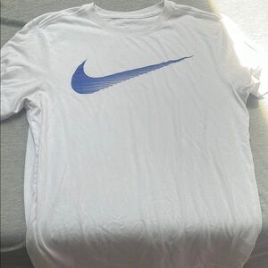 Nike Men's White Shirt with Blue Logo